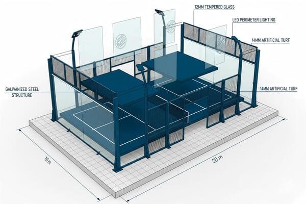 High-quality Padel Court Padel court design with dimension details, suitable for international play