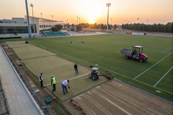 Padel Court Turf Setup Team preparing padel court turf surface for professional setup