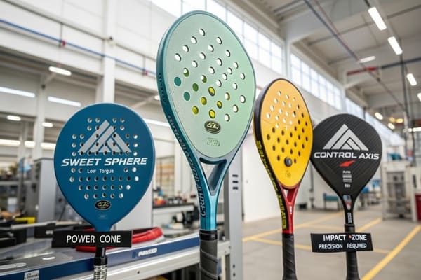 PDK Rackets Variety Displaying colorful PDK padel rackets with different features and styles