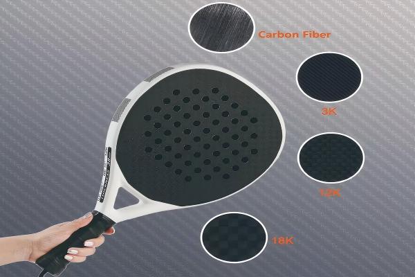 Close-up of padel racket with various carbon fiber types