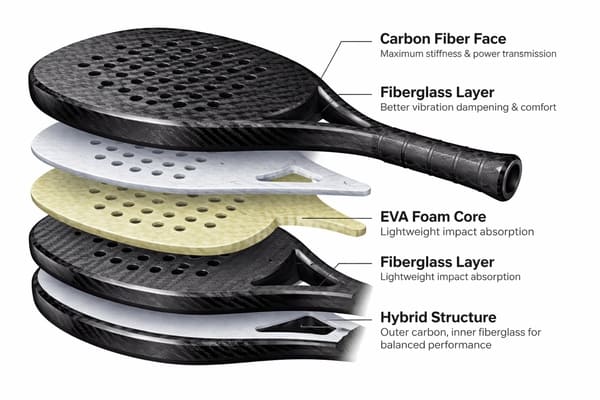 Layered face structure showing carbon fiber and fiberglass arrangement carbon fiber fiberglass face structure padel racket layers