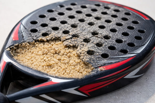 Standard EVA core showing heat damage and deformation damaged padel racket core from heat exposure