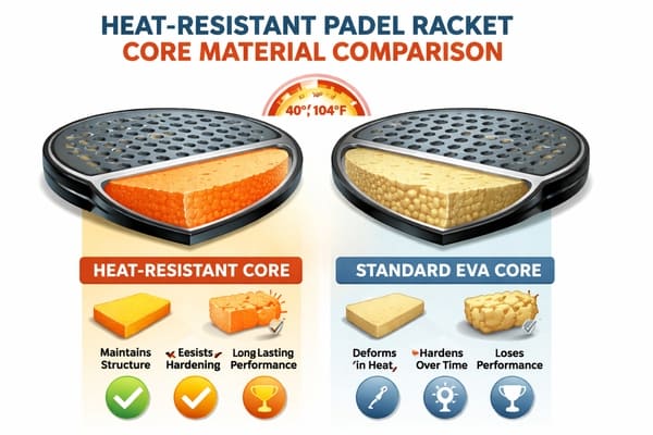 What are heat-resistant cores in padel rackets?