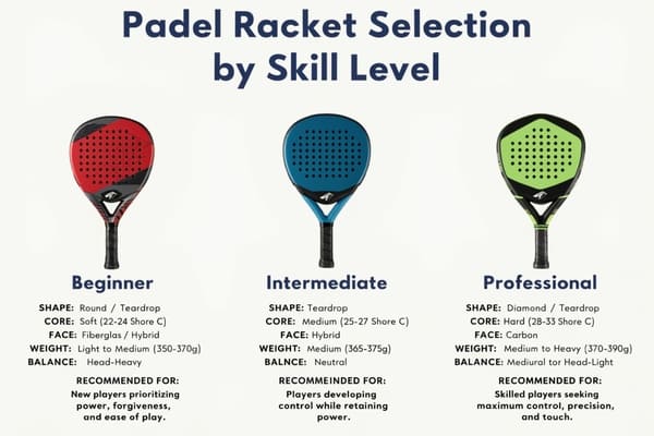 alt text: padel racket selection by skill level beginner intermediate professional