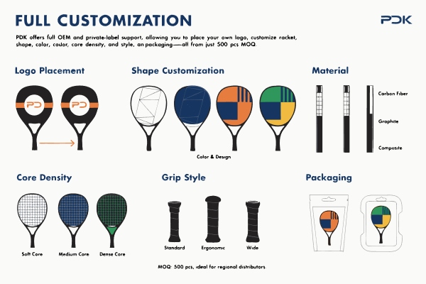 PDK custom branding OEM padel racket private label options